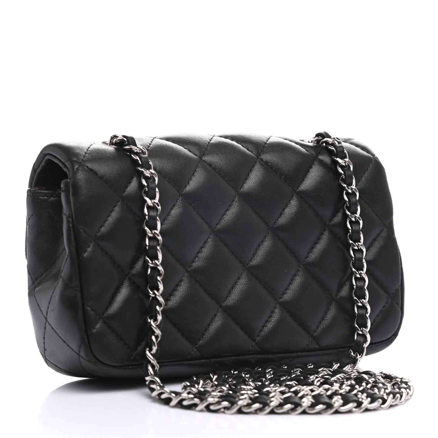 Lambskin Quilted Extra Mini Rectangular Flap Black