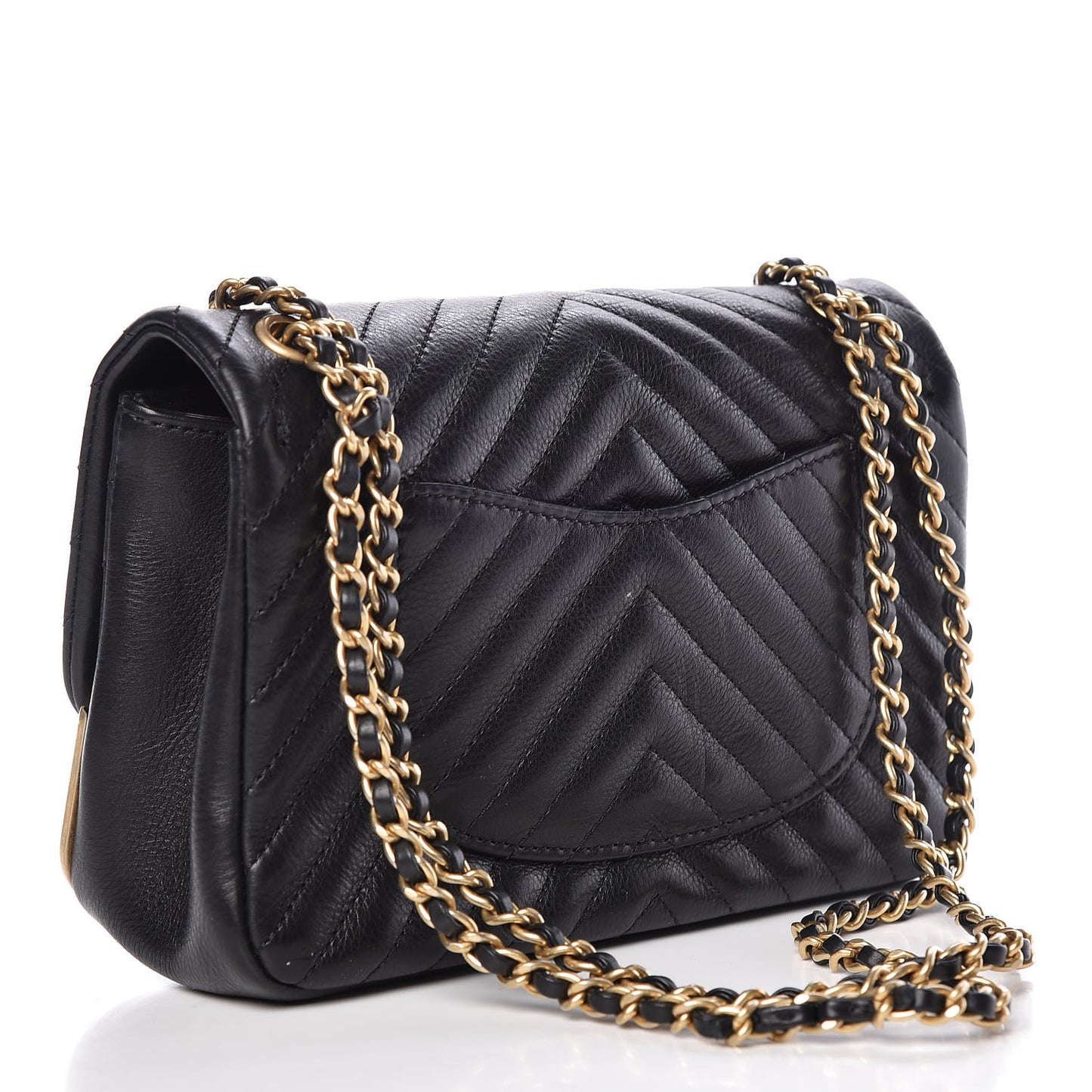 Calfskin Chevron Quilted Mini Rock The Corner Flap Black