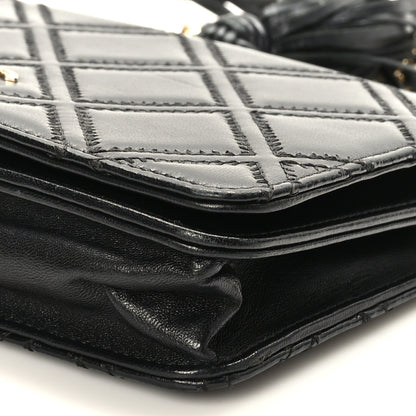 Chanel Lambskin Quilted Double Stitch Tassel Wallet On Chain WOC Black 9 of 10