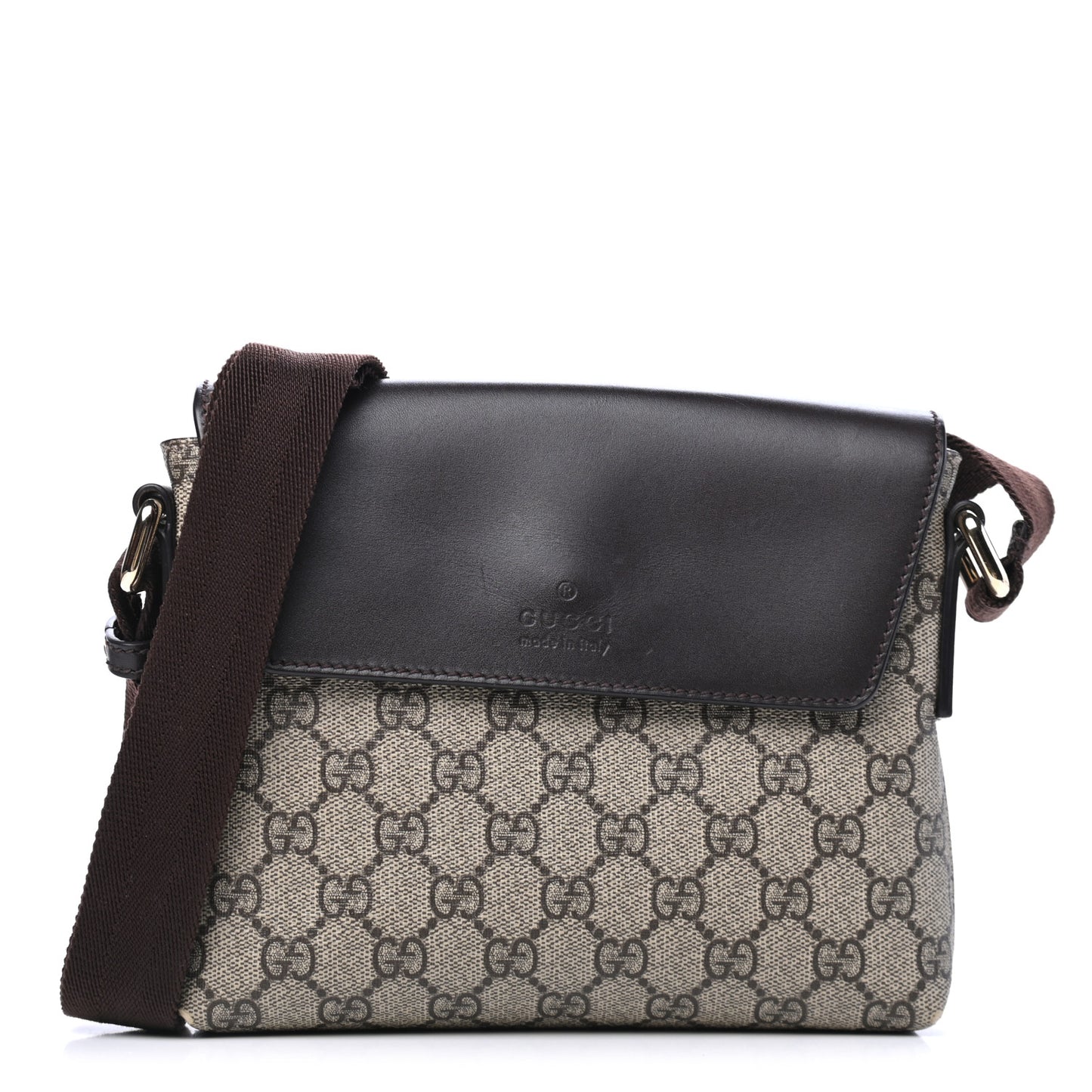 GG Supreme Monogram Selleria Calfskin Small Satchel Messenger Bag Beige Ebony Cocoa Dark Chocolate
