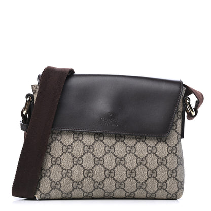 Gucci GG Supreme Monogram Selleria Calfskin Small Satchel Messenger Bag Beige Ebony Cocoa Dark Chocolate 1 of 8