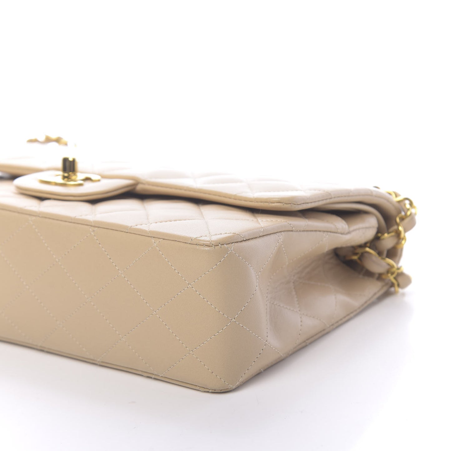 Lambskin Quilted Medium Double Flap Beige