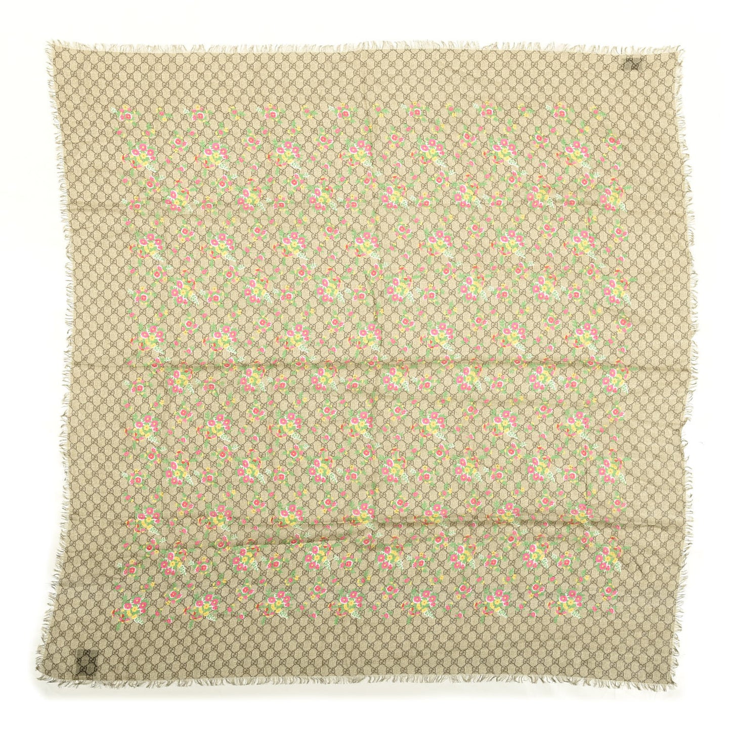 Modal Silk GG Monogram Velvet Bouquet GG Square Shawl Beige Pink
