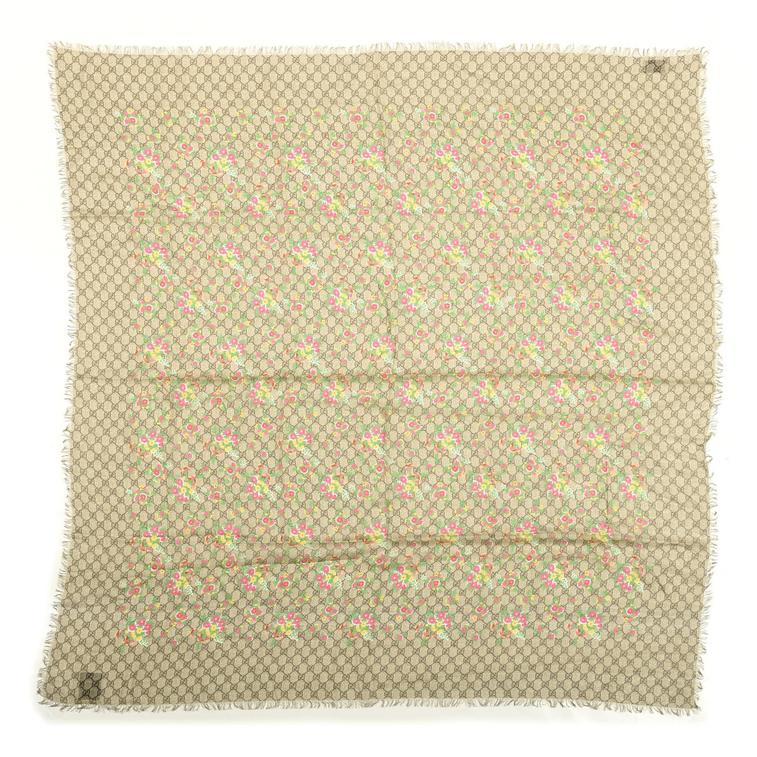 Gucci Modal Silk GG Monogram Velvet Bouquet GG Square Shawl Beige Pink 1 of 3