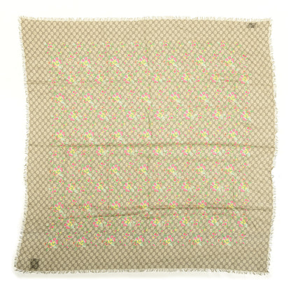 Gucci Modal Silk GG Monogram Velvet Bouquet GG Square Shawl Beige Pink 1 of 3