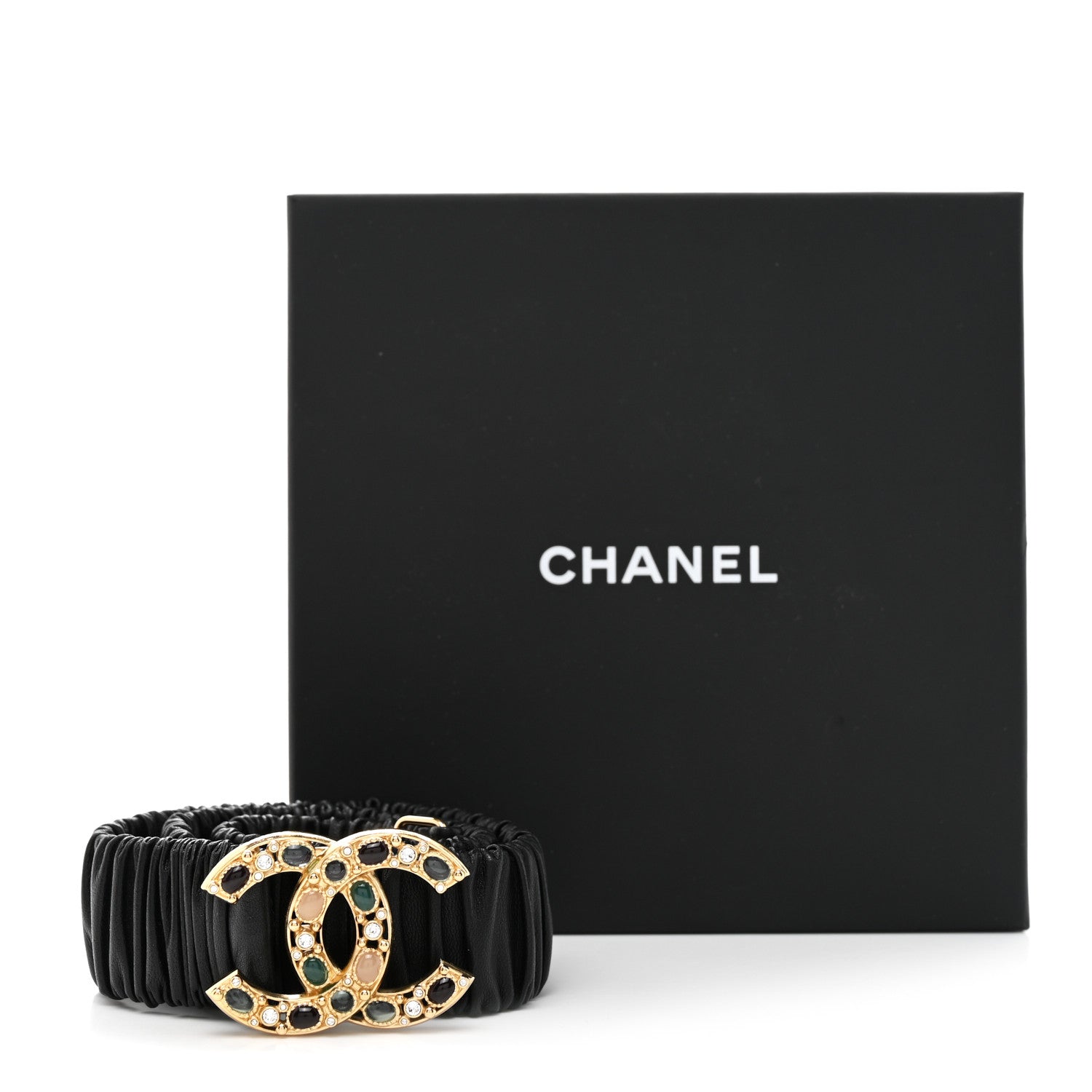 Chanel Calfskin Gripoix Poured Glass Along The Nile CC Belt 80 32 Black Gold Orange 5 of 5
