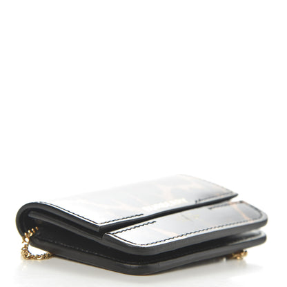 Burberry Calfskin Leopard Print Mini Jody Chain Card Case Black 4 of 12