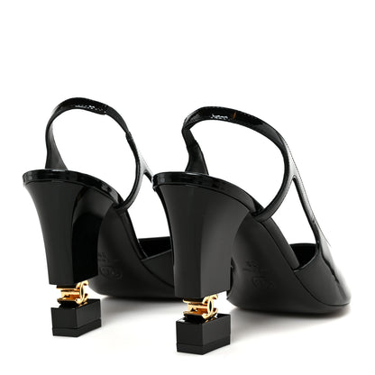 Chanel Patent Calfskin Slingback CC Cutout Pumps 38 Black 5 of 10