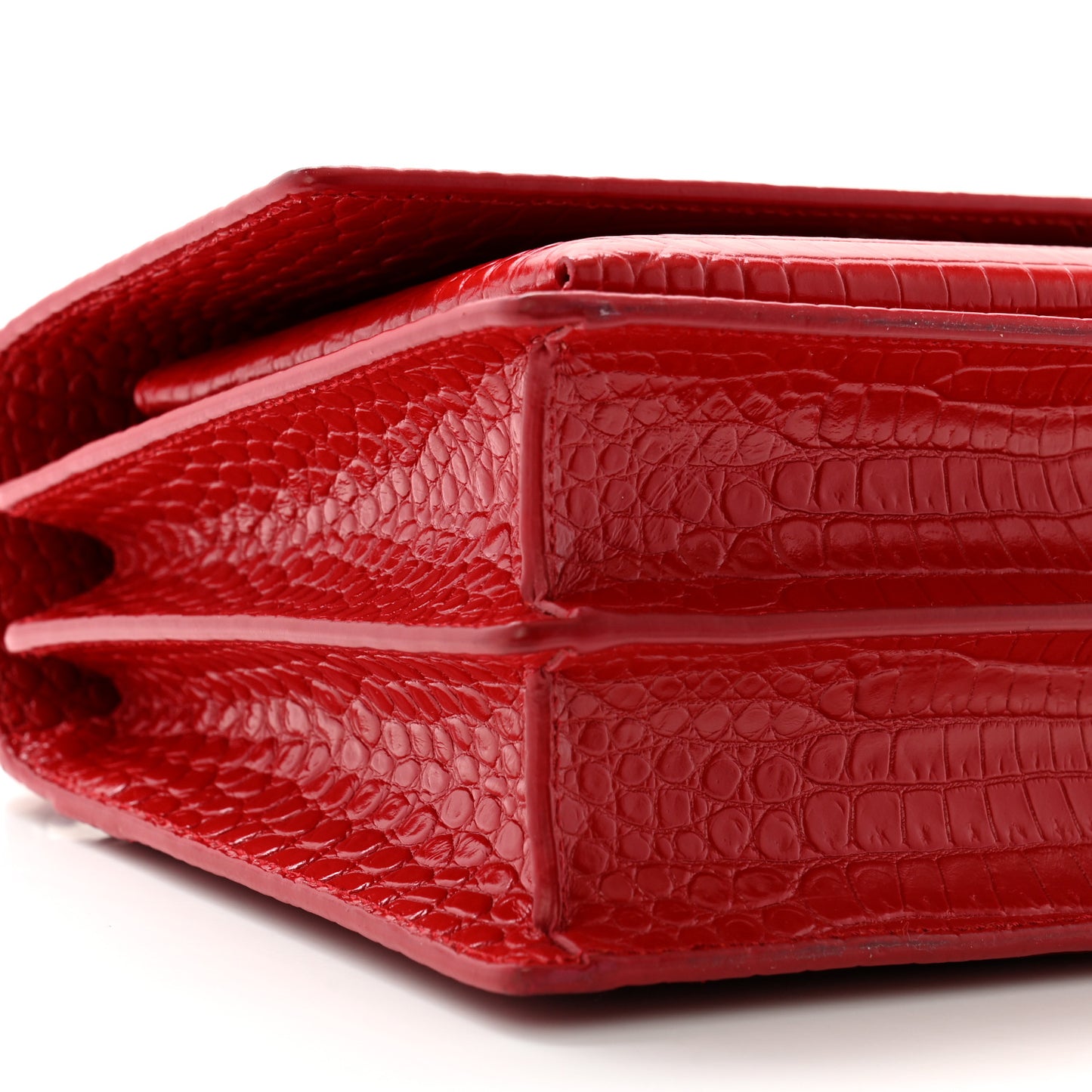 Calfskin Crocodile Embossed Medium Monogram Sunset Rouge Eros