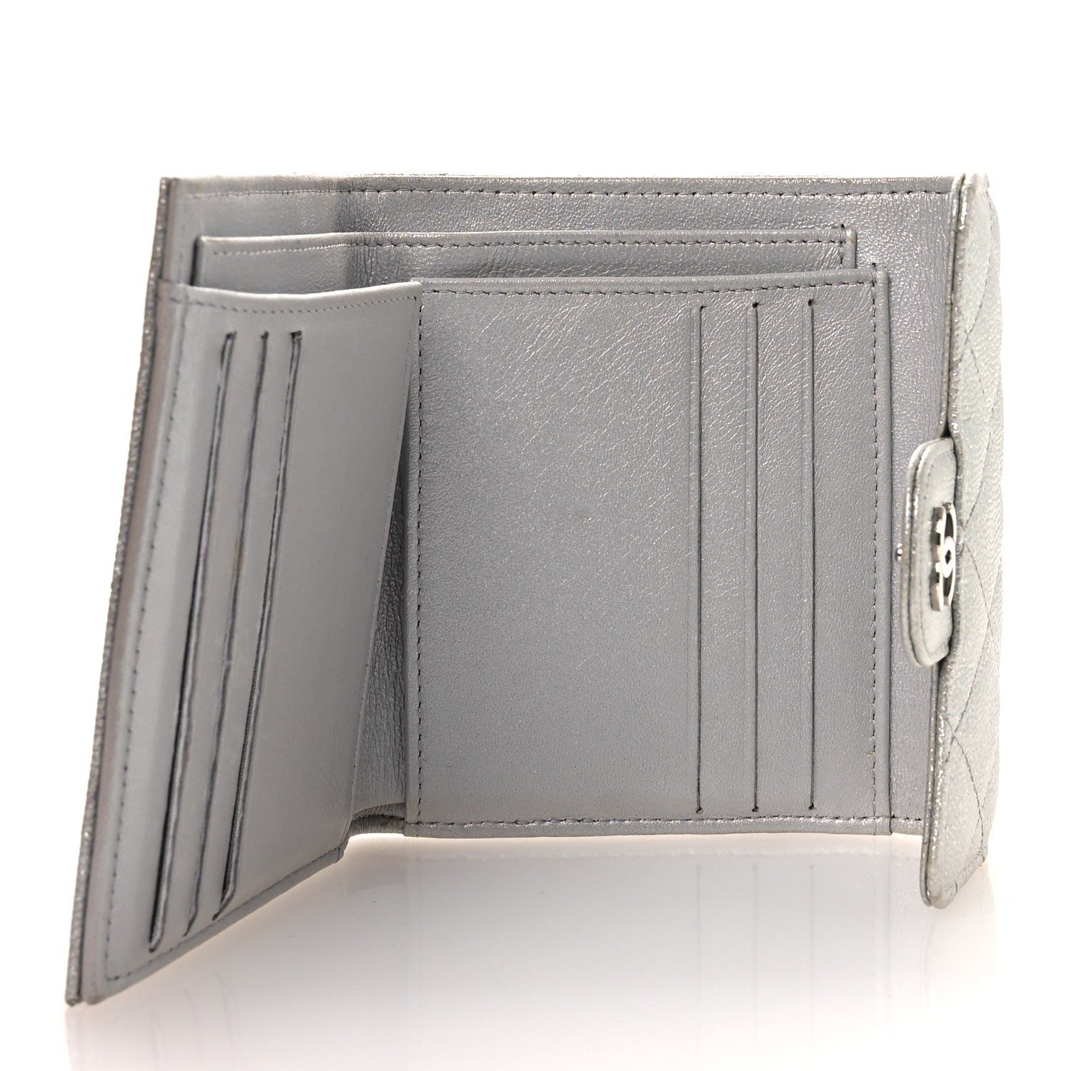 Chanel Metallic Caviar Quilted Compact Flap Wallet Silver 5 of 14