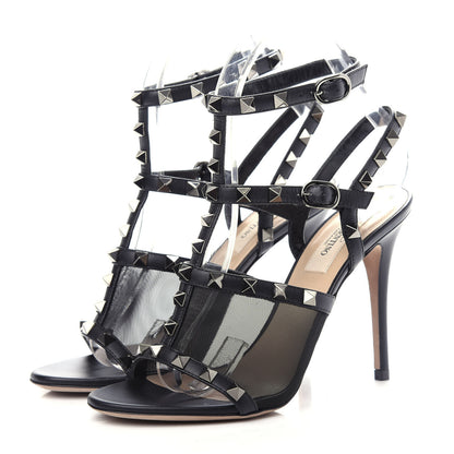 Valentino Garavani Calfskin Mesh Rockstud Gladiator 105mm Sandals 36 Black 3 of 10