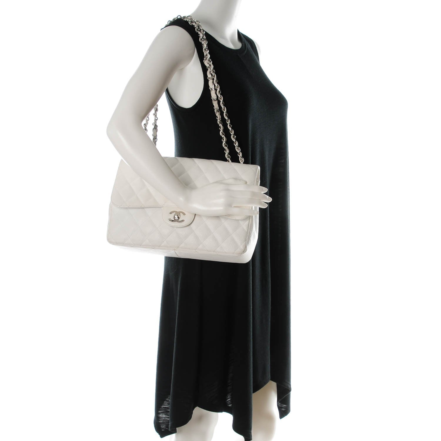 Chanel Caviar Quilted Jumbo Single Flap White 2 of 8