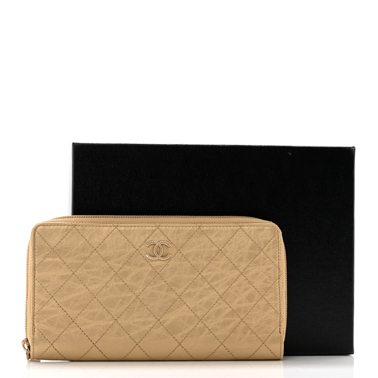 Chanel Metallic Aged Calfskin Quilted Palette Gusset Zip Around Wallet Gold 11 of 11