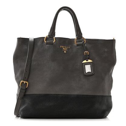 Prada Vitello Daino Bi-Color Shopping Tote Marmo Black 1 of 9