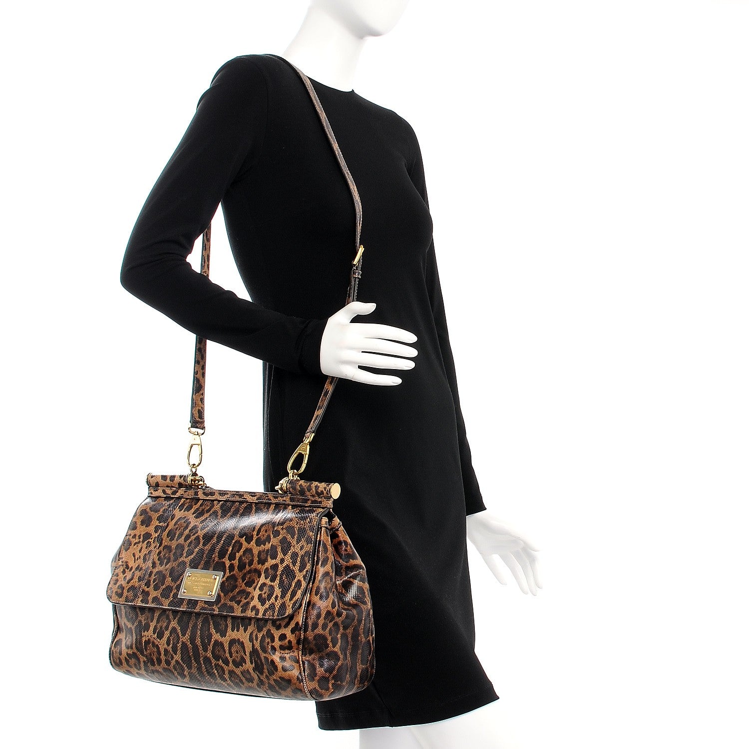 Dolce & Gabbana Calfskin Embossed Leopard Print Large Miss Sicily Shopper Tote 2 of 15