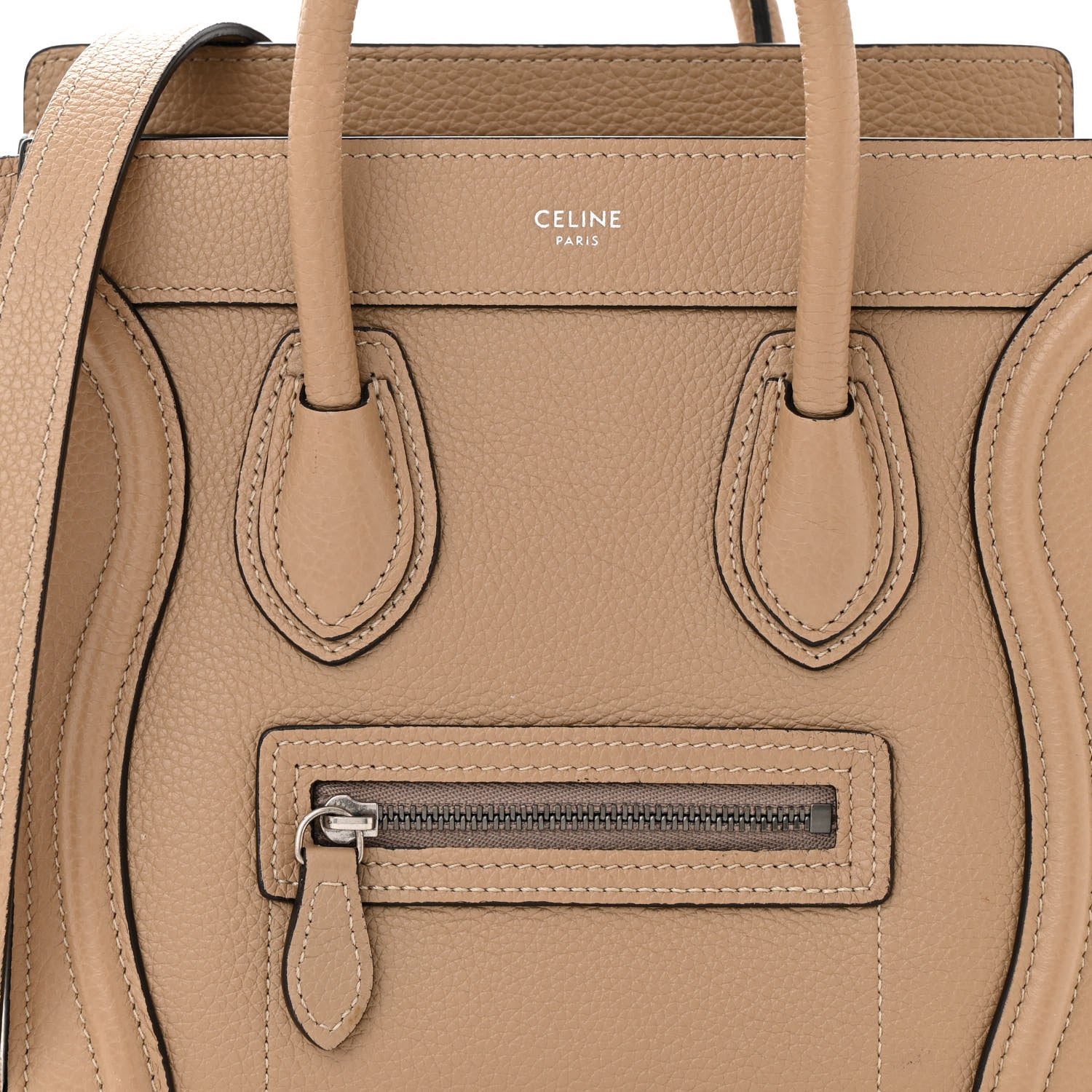 Celine Drummed Calfskin Nano Luggage Dune 9 of 11