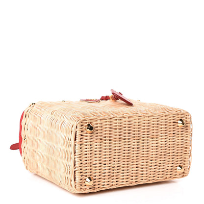 Prada Wicker Canvas Shoulder Bag Rosso 4 of 10