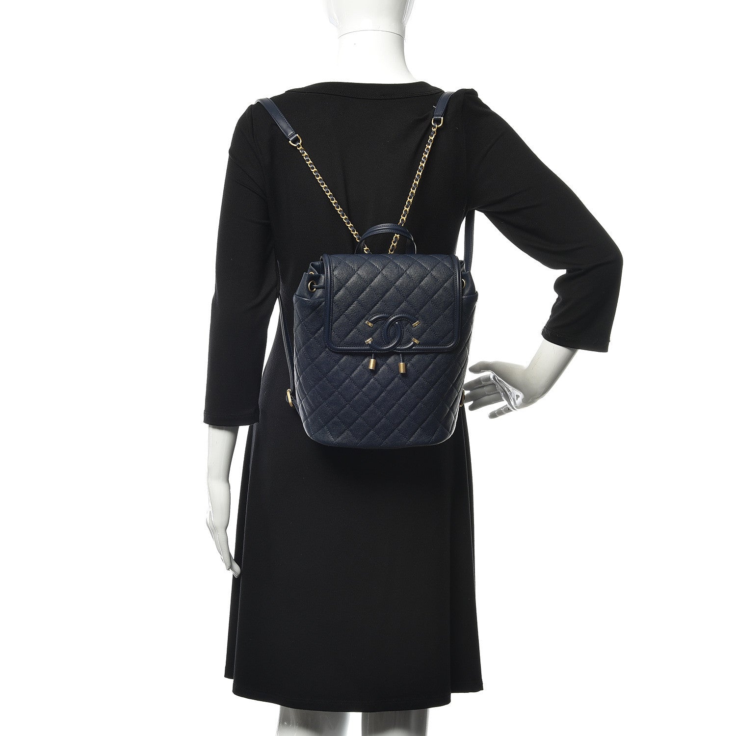 Chanel Caviar Quilted Filigree Backpack Navy 2 of 10