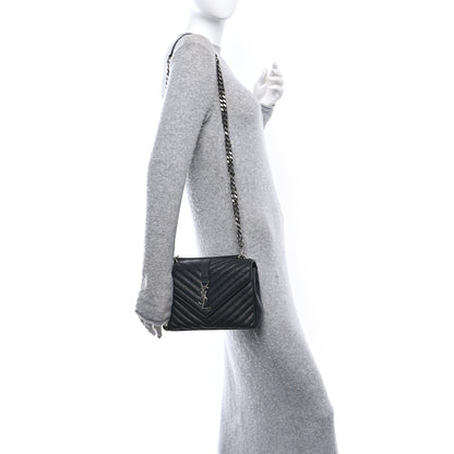 Saint Laurent Sheepskin Matelasse Chevron Monogram Medium College Bag Black 2 of 11