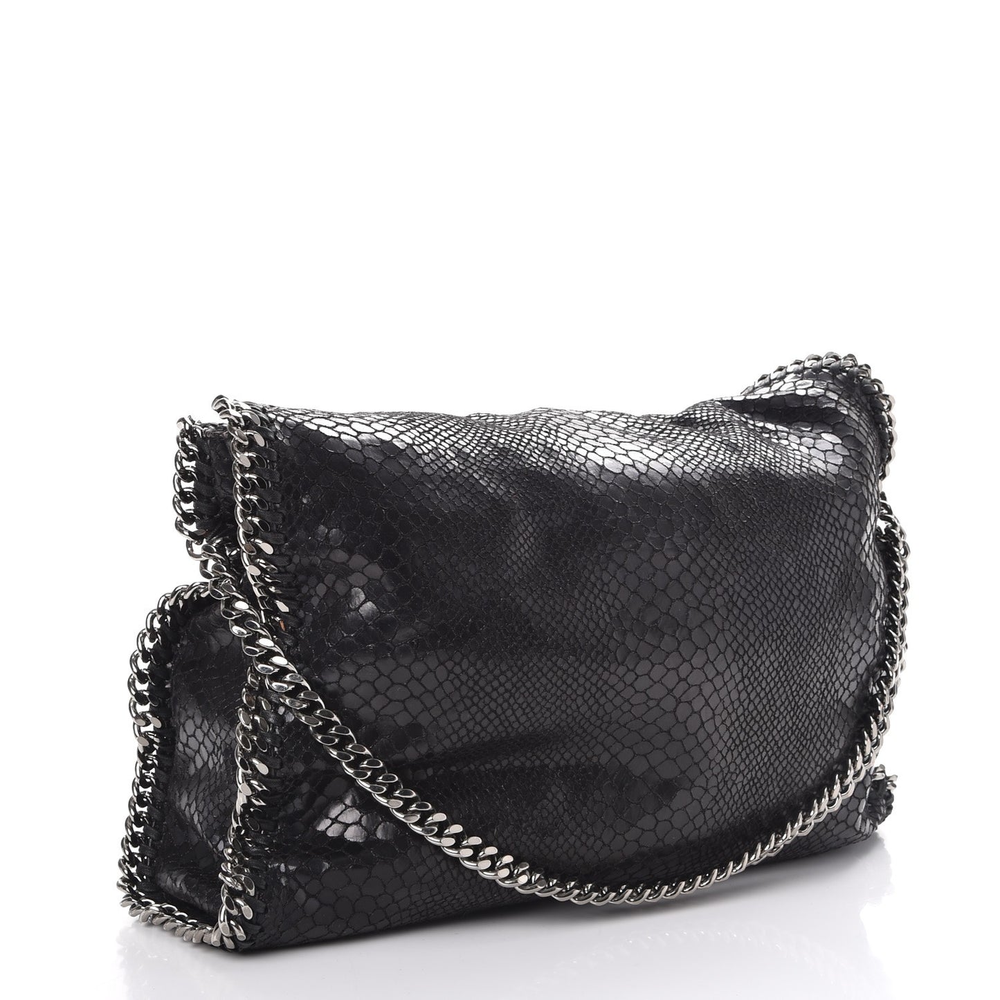 Snakeskin Effect Falabella Fold Over Tote Black
