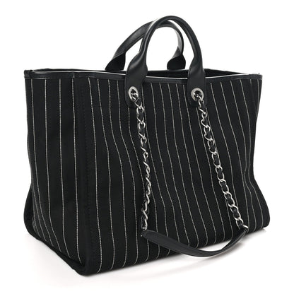 Chanel Canvas Calfskin Striped Medium Deauville Tote Black White 4 of 11