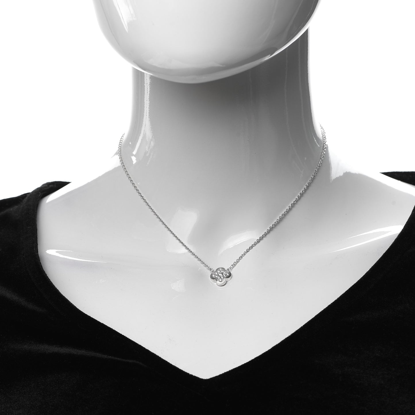 18K White Gold Diamond Pure Alhambra Pendant Necklace