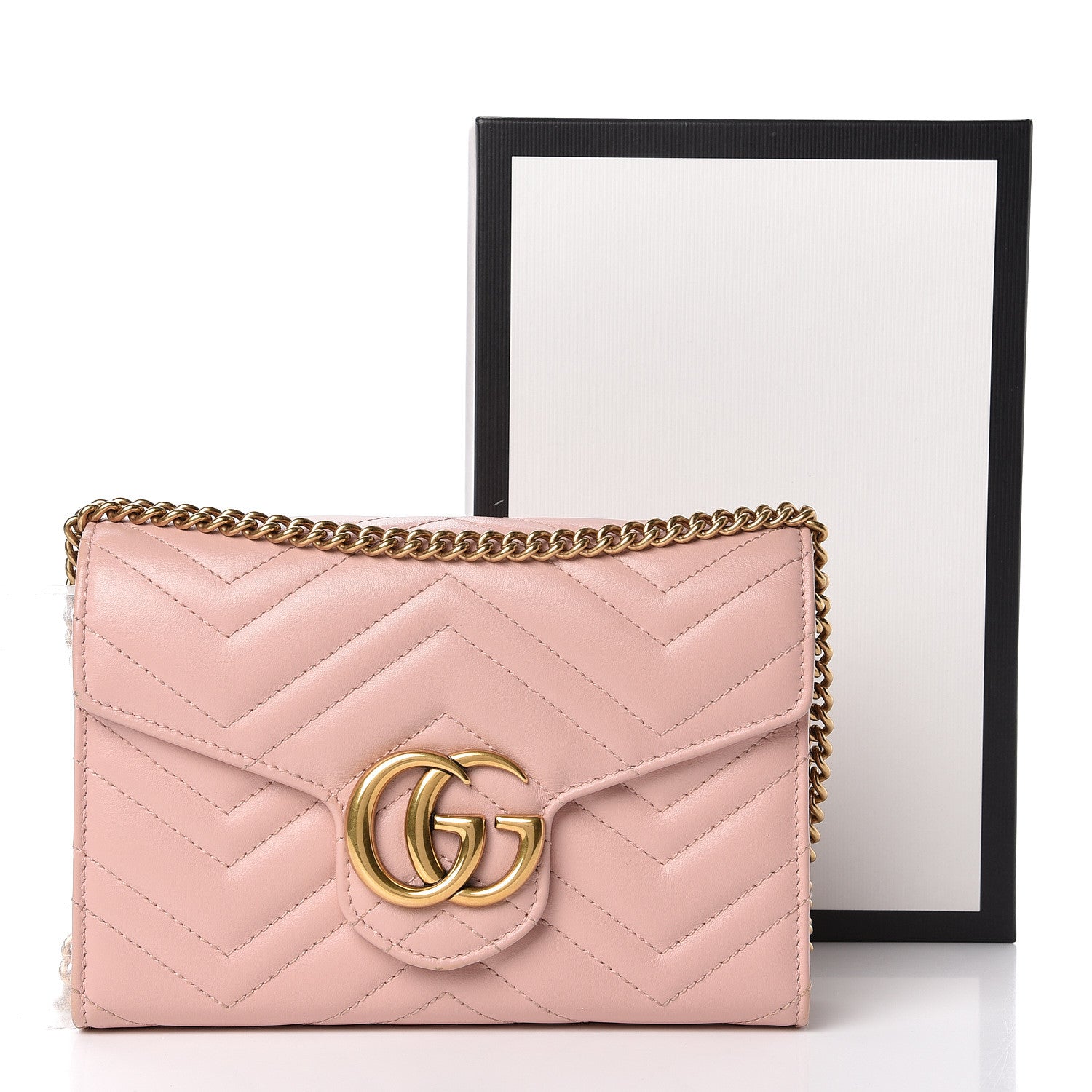 Gucci Calfskin Matelasse GG Marmont Chain Wallet Perfect Pink 14 of 14