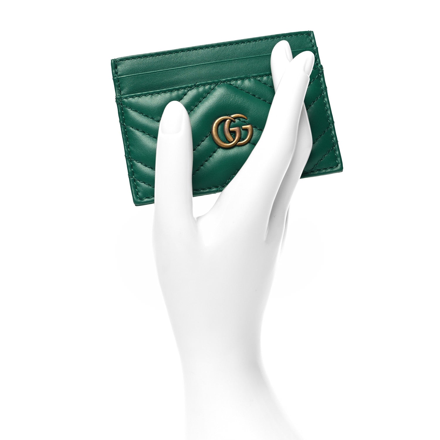 Gucci Calfskin Matelasse GG Marmont Card Holder Emerald Green 2 of 6