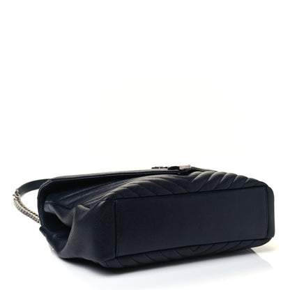 Saint Laurent Sheepskin Matelasse Chevron Monogram Large College Bag Deep Marine 3 of 4