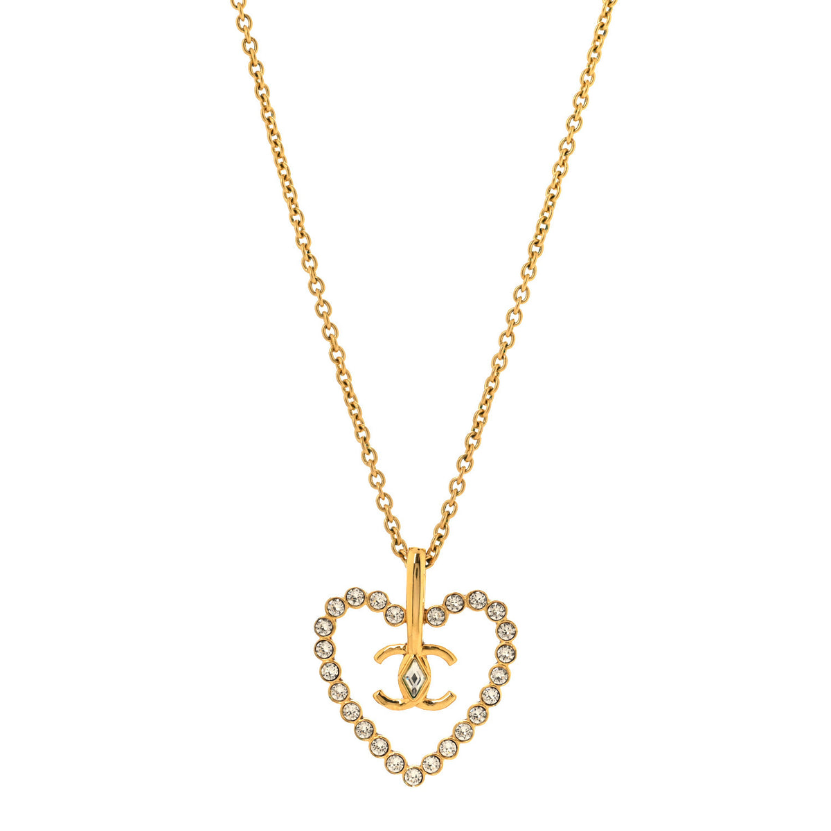 Crystal CC Heart Necklace Gold