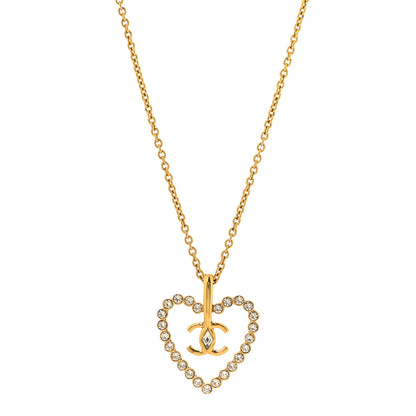 Chanel Crystal CC Heart Necklace Gold 1 of 5