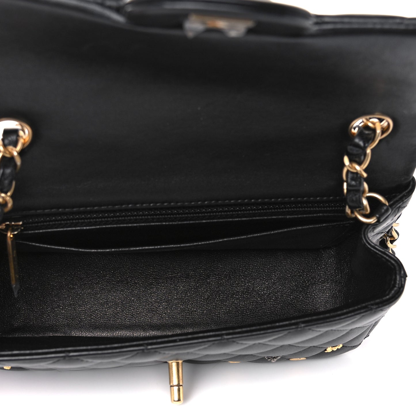 Lambskin Quilted Studded Mini Rectangular Flap Black