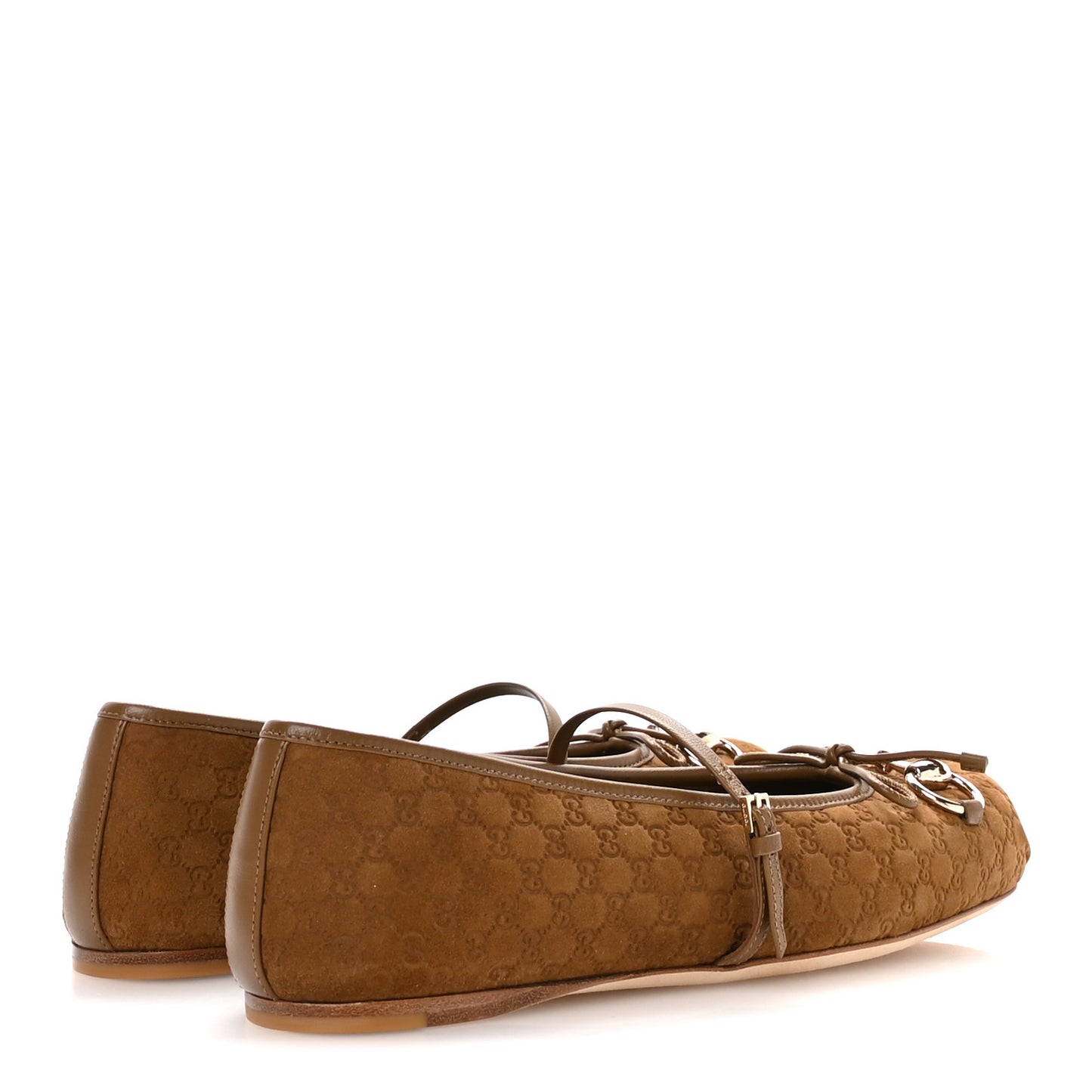 Kid Scamosciato Micro GG Monogram Horsebit Ballet Flats 37 Cuoio Dafne