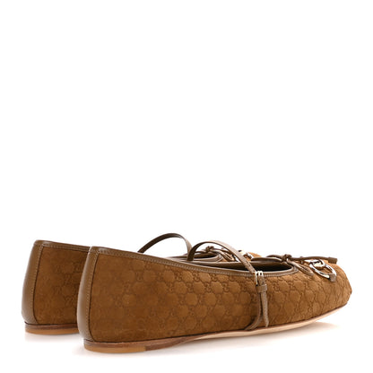 Gucci Kid Scamosciato Micro GG Monogram Horsebit Ballet Flats 37 Cuoio Dafne 5 of 9
