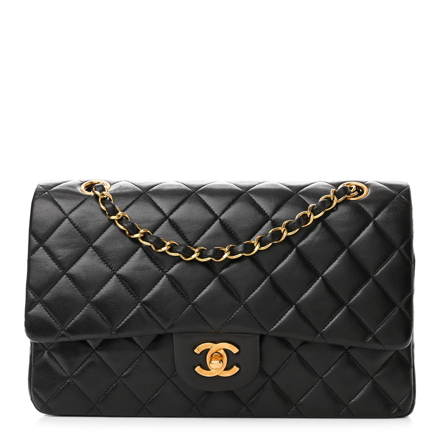 Lambskin Quilted Medium Double Flap Black