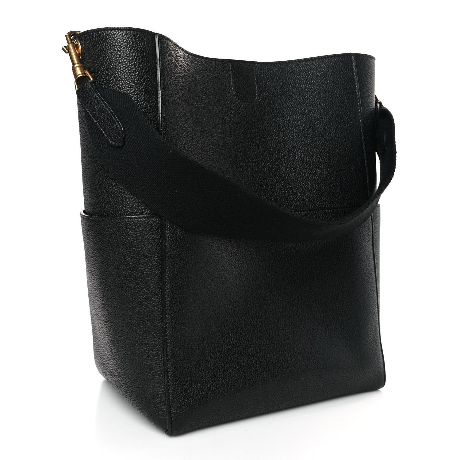 Celine Soft Grained Calfskin Sangle Bucket Bag Black 3 of 8