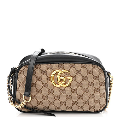 Gucci Monogram Matelasse Diagonal Small GG Marmont Chain Shoulder Bag Beige Black 1 of 10