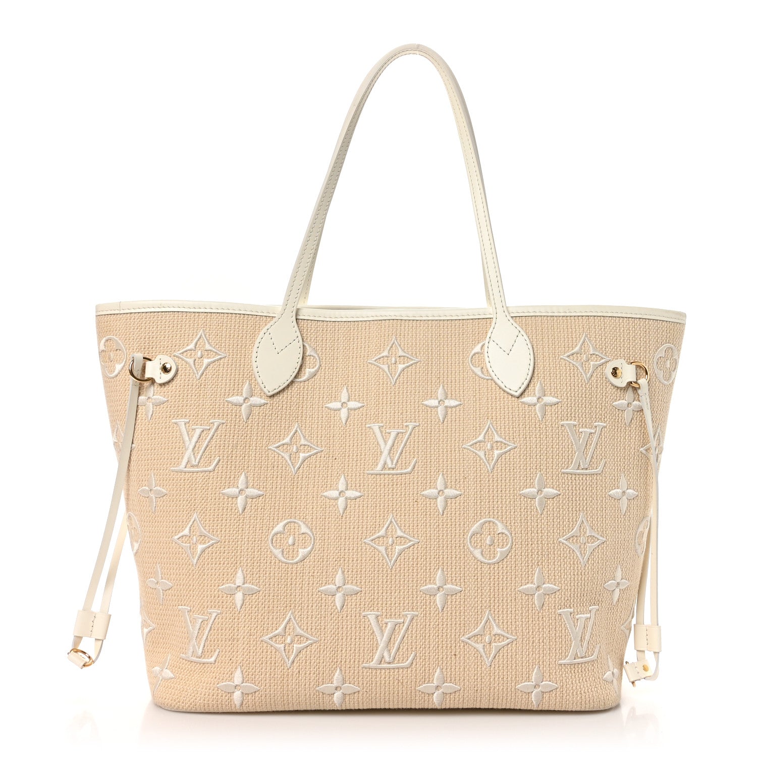 Louis Vuitton Cotton Monogram Embroidered Neverfull MM Beige White 1 of 11