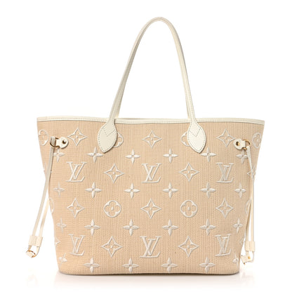 Louis Vuitton Cotton Monogram Embroidered Neverfull MM Beige White 1 of 11