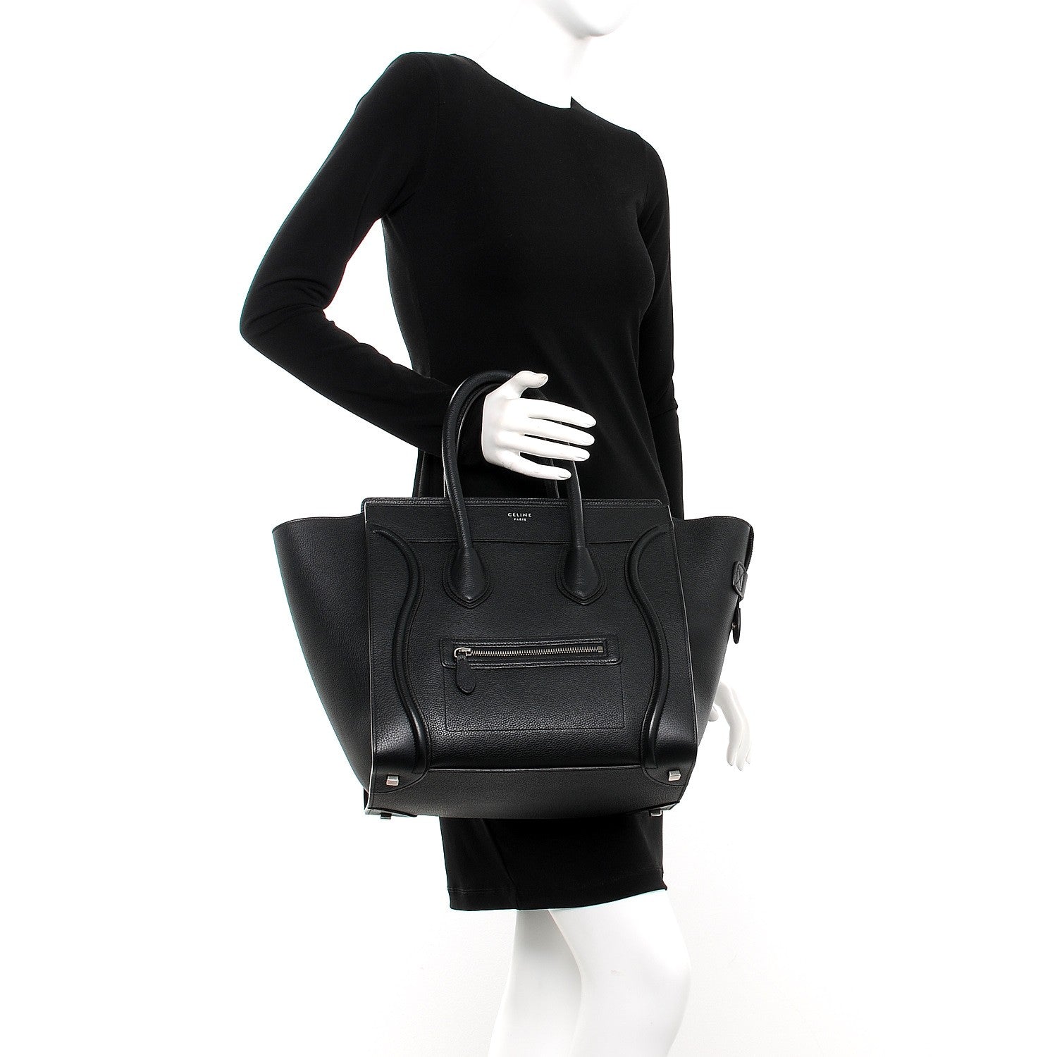 Celine Drummed Calfskin Mini Luggage Black 2 of 9