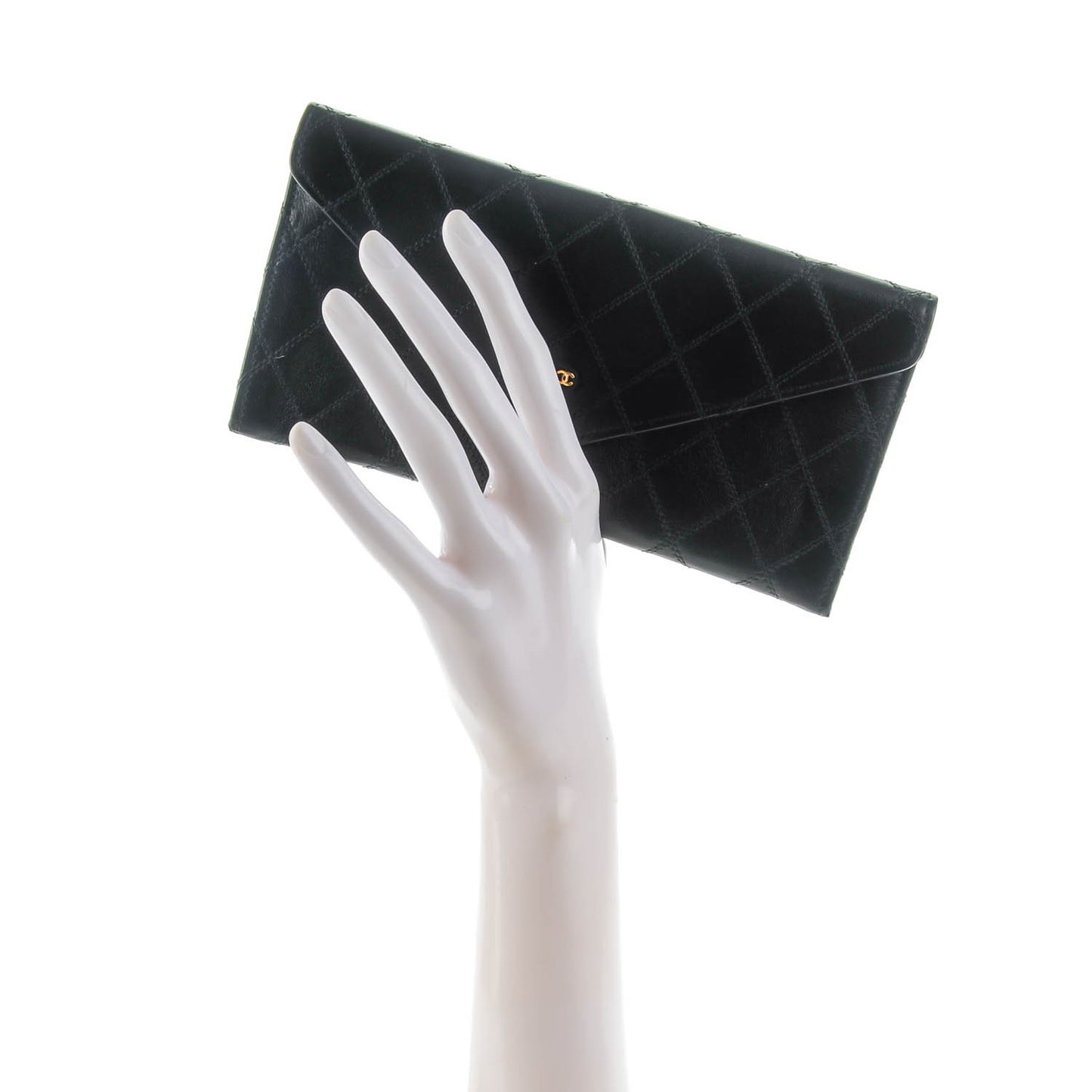 Lambskin Diamond Stitched Long Flap Wallet Black