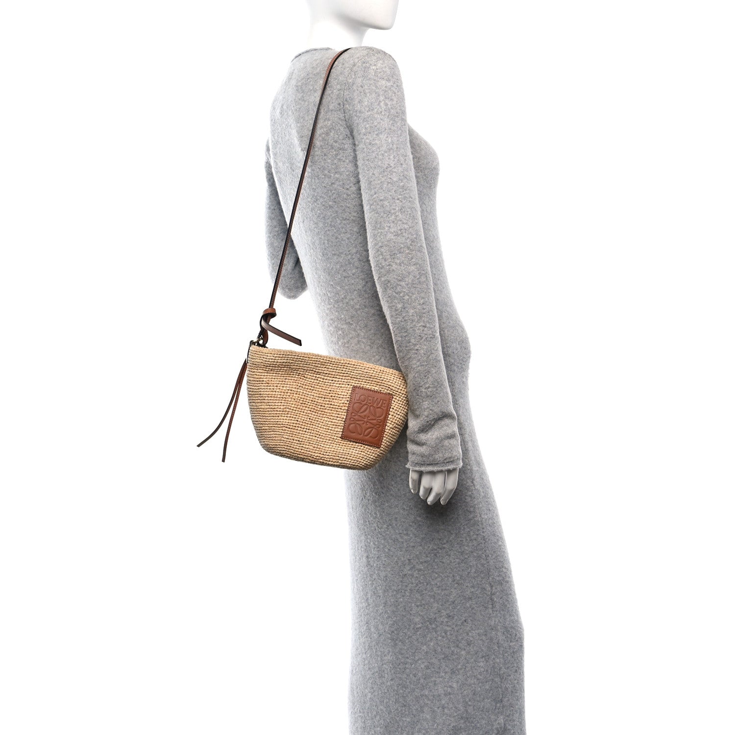 Loewe Calfskin Raffia Paulas Ibiza Pochette Bag Natural Tan 2 of 10