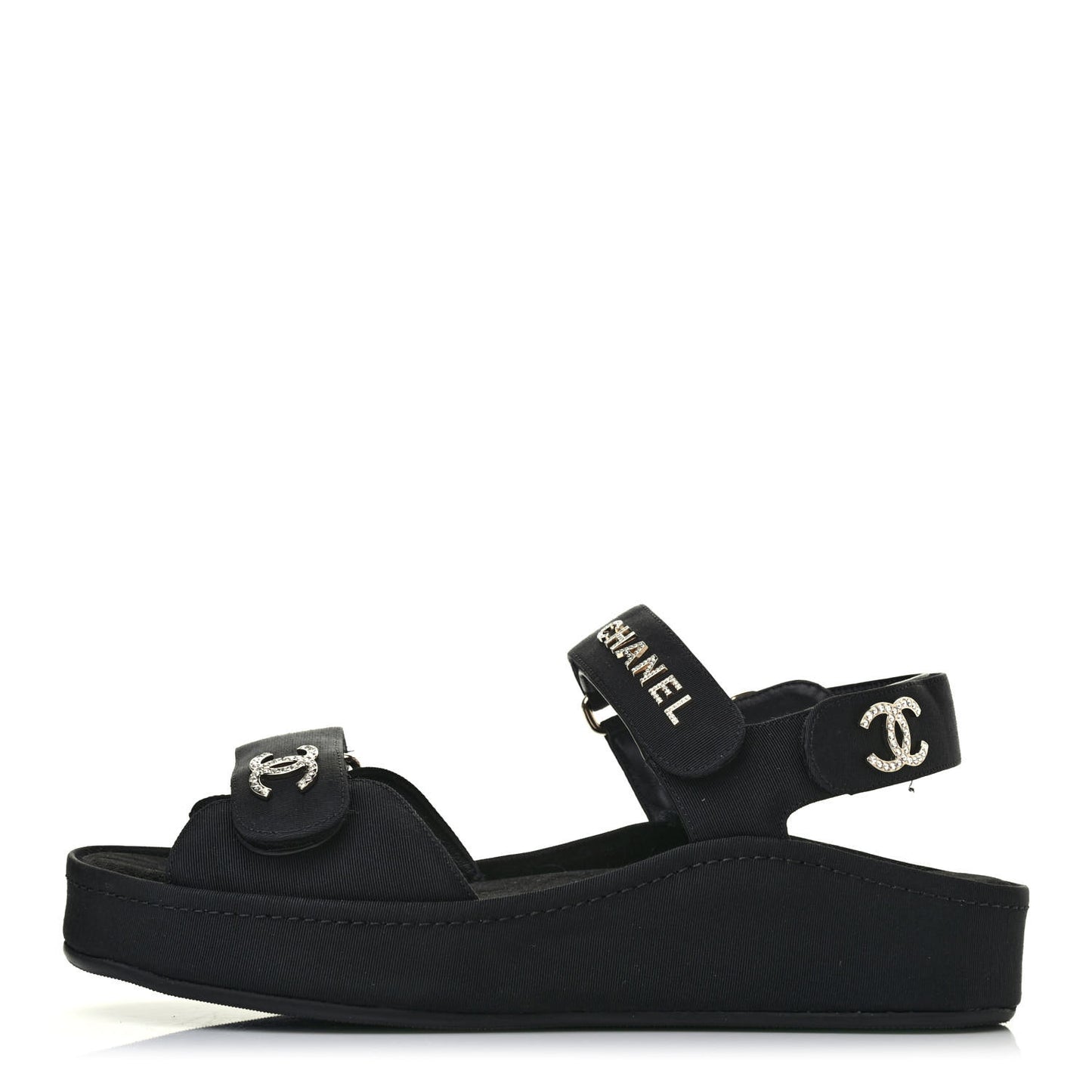 Grosgrain Crystal Logo Platform Sandals 38 Black