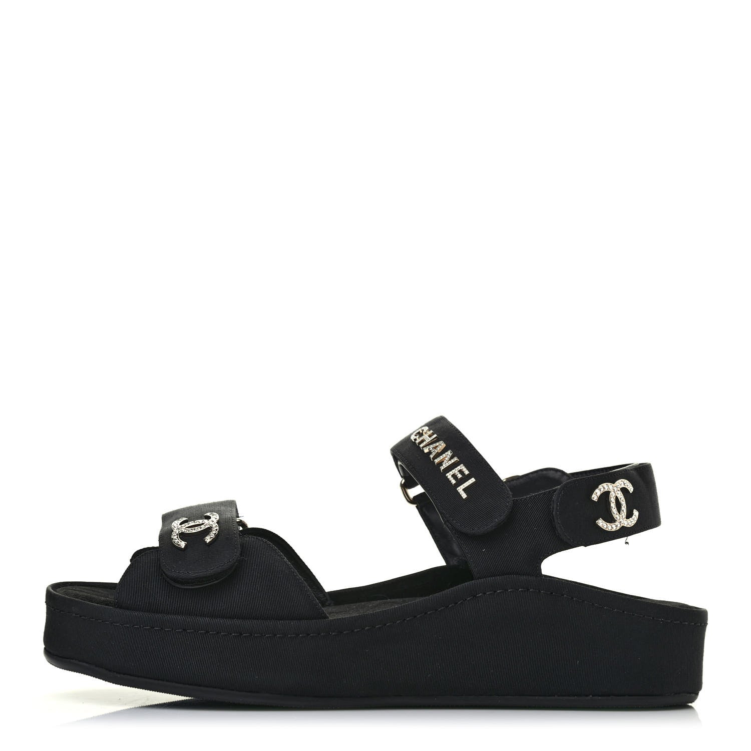 Chanel Grosgrain Crystal Logo Platform Sandals 38 Black 1 of 4