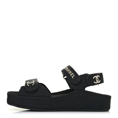 Chanel Grosgrain Crystal Logo Platform Sandals 38 Black 1 of 4