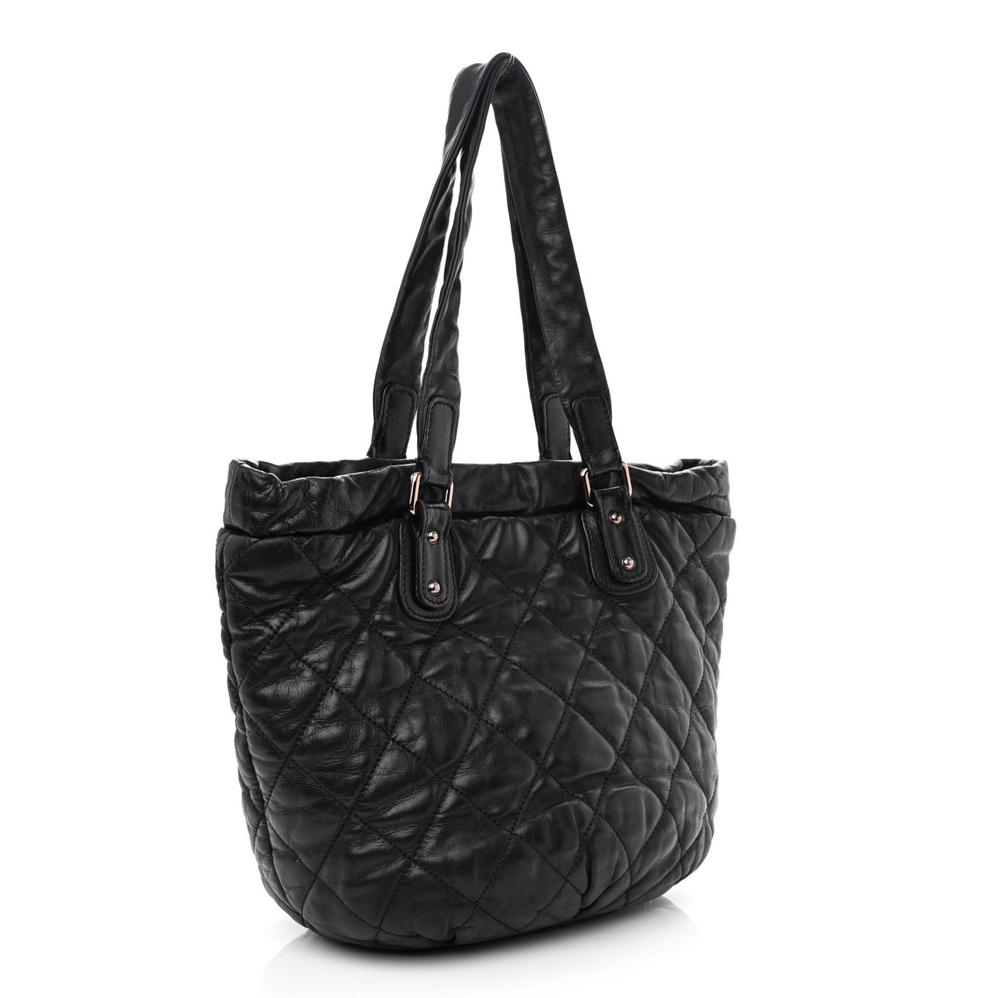 Lambskin Quilted Cloudy Bundle North South Tote Black