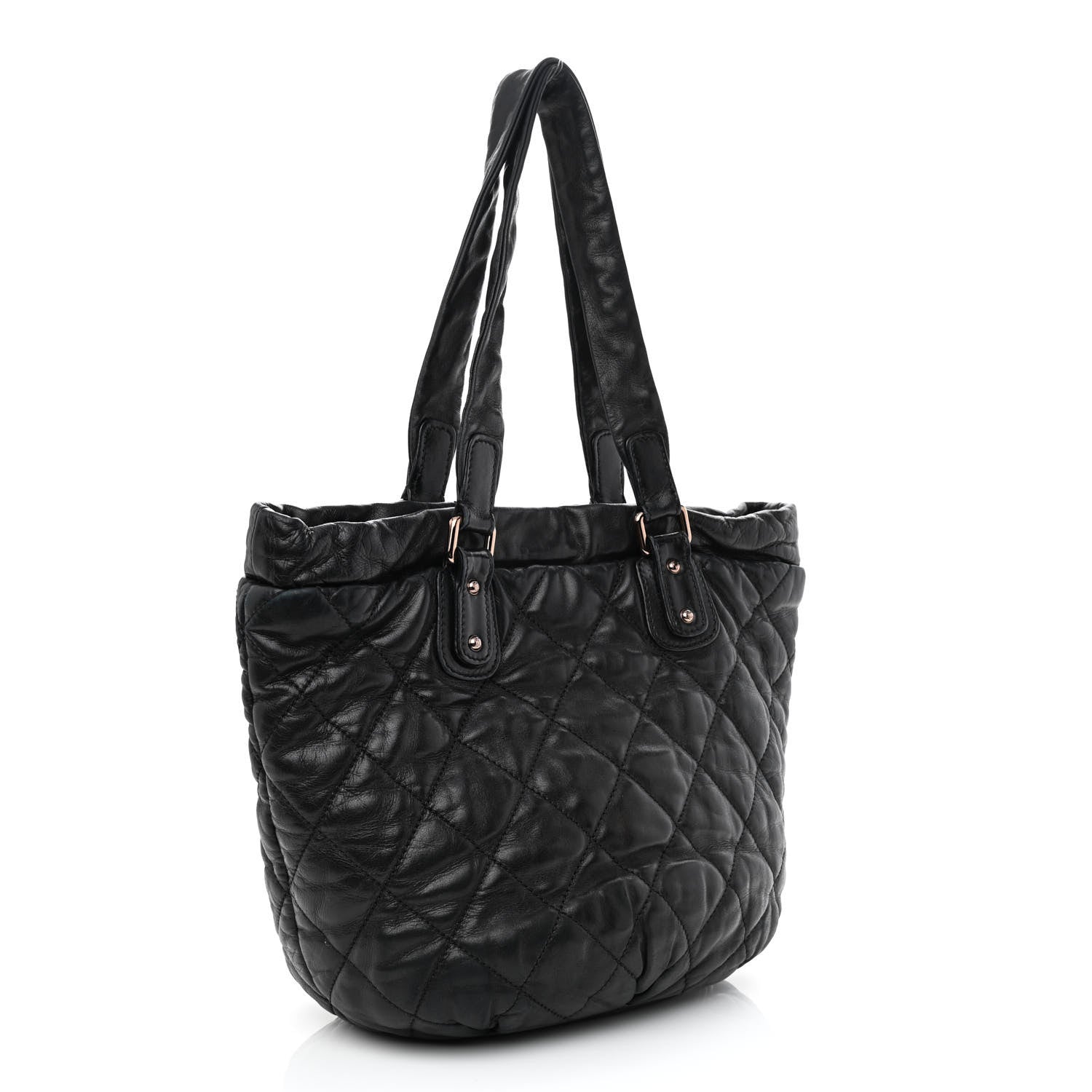 Chanel Lambskin Quilted Cloudy Bundle North South Tote Black 3 of 10