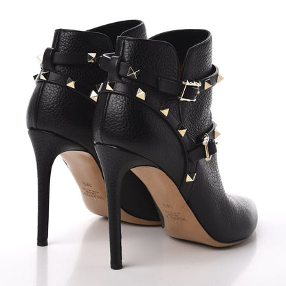 Valentino Garavani Pebbled Calfskin Rockstud Double Buckle 100mm Ankle Boots 38.5 Black 4 of 9