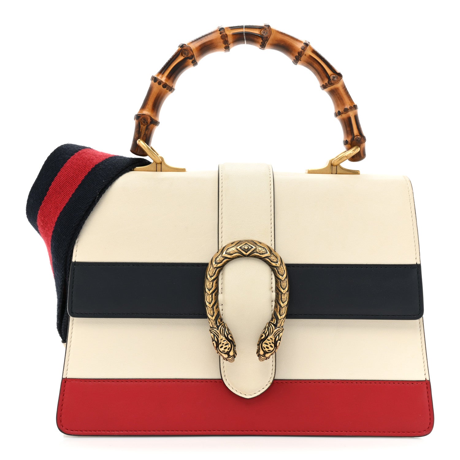 Gucci Calfskin Bamboo Web Medium Dionysus Top Handle Bag White Blue Hibiscus Red 1 of 14