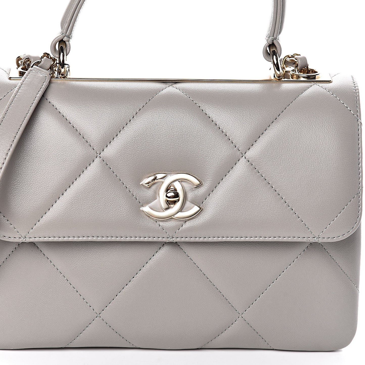 Lambskin Quilted Small Trendy CC Top Handle Flap Grey